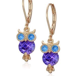 💜 Betsey Johnson pretty crystal  dangle owl earrings 💜